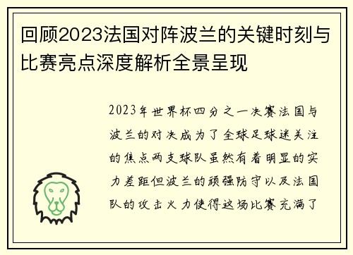 回顾2023法国对阵波兰的关键时刻与比赛亮点深度解析全景呈现