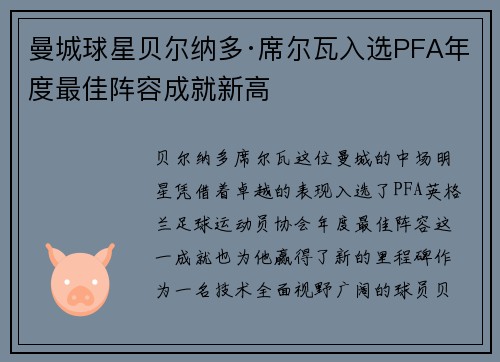 曼城球星贝尔纳多·席尔瓦入选PFA年度最佳阵容成就新高